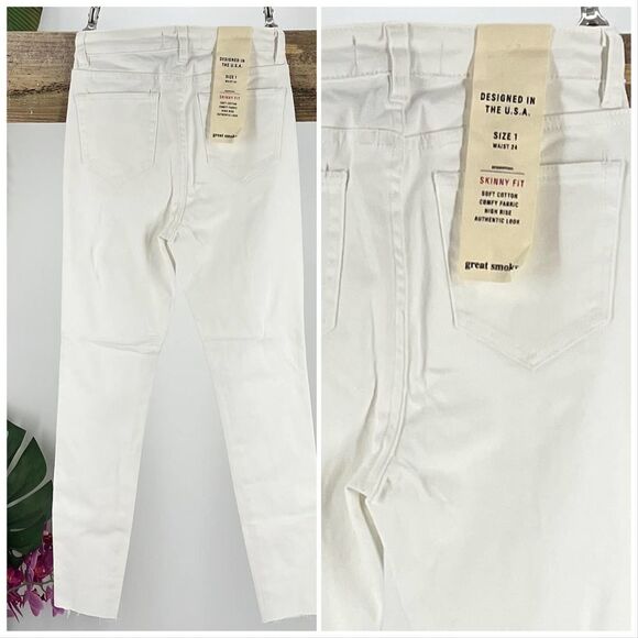 Great Smoky White Denim Junior Size 1 Skinny Distressed High Waist - Picture 2 of 4